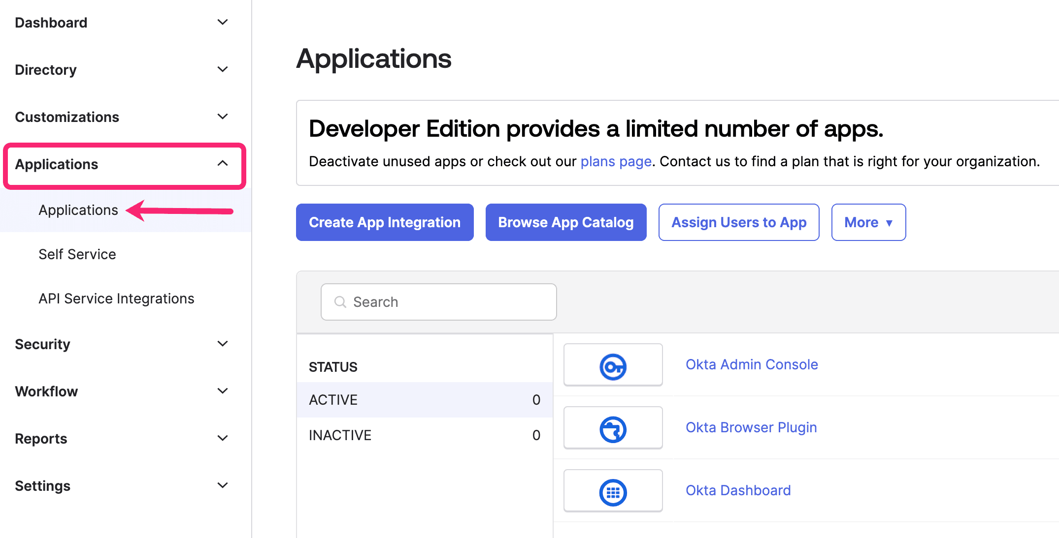 Screenshot showing creation of SAML application